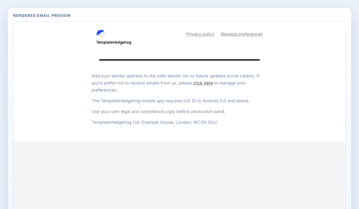 Footer Privacy Light rendered email block preview