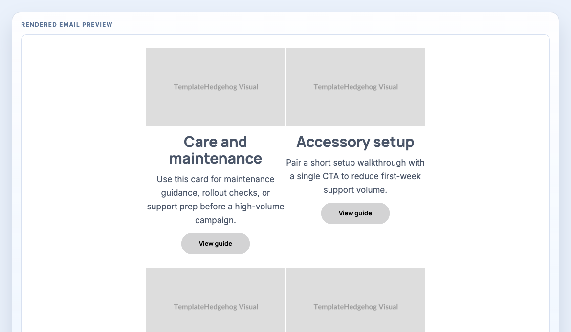 Guidance Tiles Four Up rendered email block preview