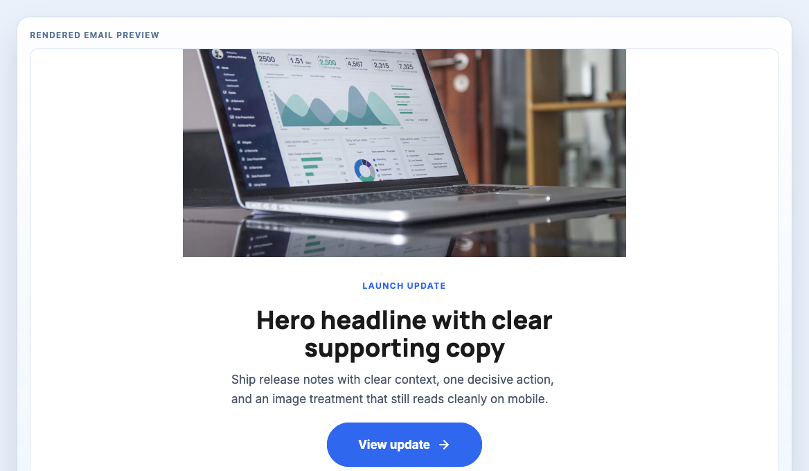 Hero Centred Left Copy rendered email block preview