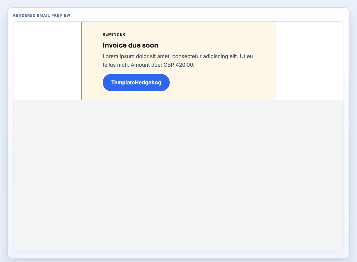 Invoice Due Reminder rendered email block preview