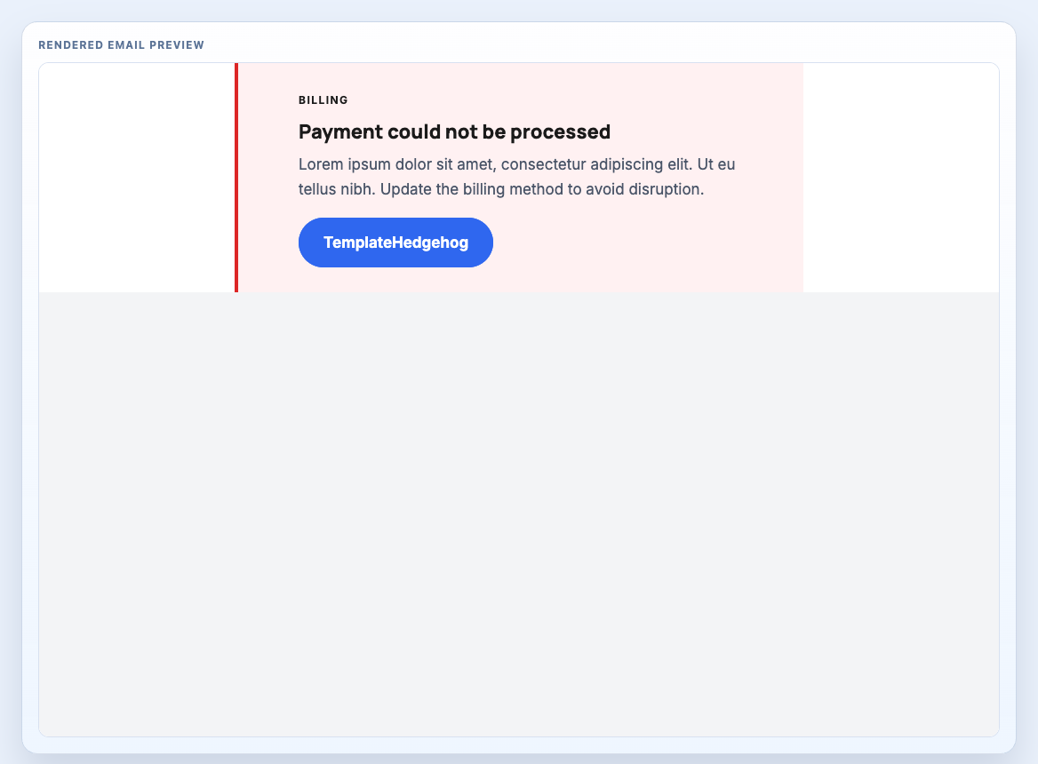 Payment Failed Notice rendered email block preview