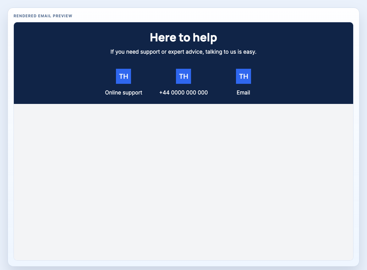 Support Links Dark rendered email block preview