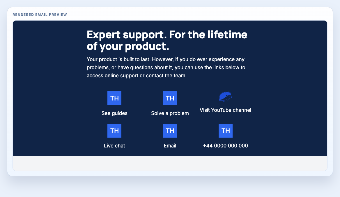 Support Resource Grid Dark rendered email block preview